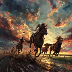 Horse racing at dawn romanticism