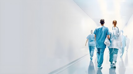 Group of doctors walking in a hospital on white background AI Generated