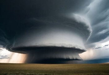 Incredible supercell spinning across Wyoming, sky full of dark storm clouds created with generative ai