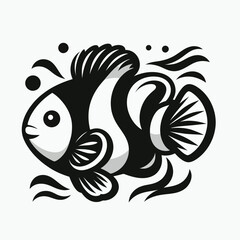 Clownfish silhouette vector illustration White Background
