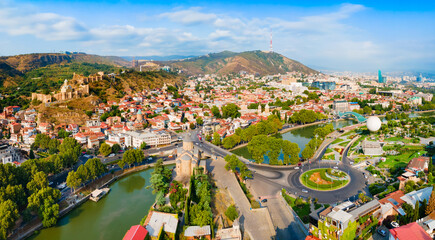 Tbilisi old town aerial panoramic view - obrazy, fototapety, plakaty