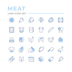 Set color line icons of meat