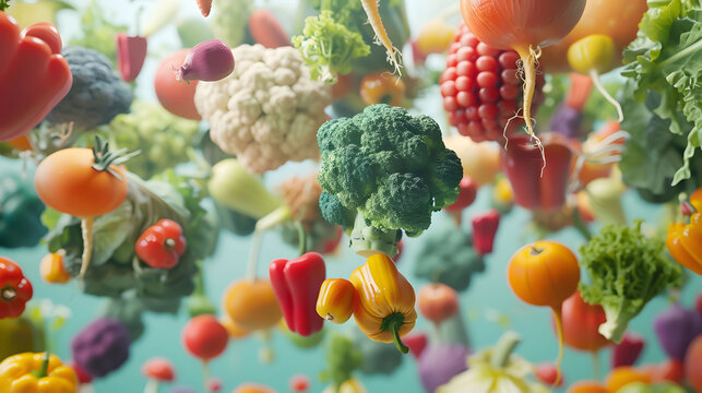 Consummate Photorealism - Rainbow Bounty Vegetable Levitation Art