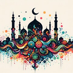 Ramadan Kareem Mosque Silhouette Art Celebrate the Holy Month