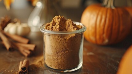 Pumpkin pie spice made at home and stored in a glass container