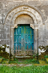 portico of ancient romanic church,Ribeira Sacra,Galicia