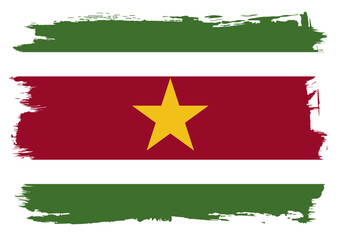 Suriname flag with paint brush strokes grunge texture design. Grunge brush stroke effect