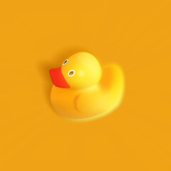 3D yellow rubber duck on yellow background. 3D realistic vector object - 793886462