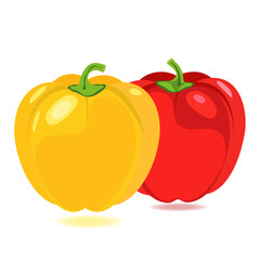 Red and yellow bell pepper vegetables on white background