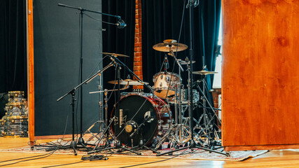 A recording studio. Drum kit in the studio