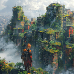 Eine dystopische Welt, in der die Natur die Ruinen einer untergegangenen Zivilisation zurÃ¼ckerobert hat. --stylize 750 Job ID: 0dd5ee11-9a83-46c0-9199-203314b55d8c