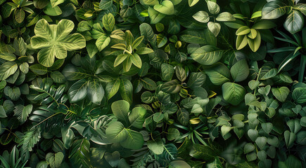 Green wall foliage. Generative AI. - obrazy, fototapety, plakaty