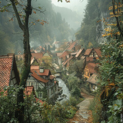 Ein verborgenes Dorf, das in den Baumkronen eines uralten Dschungels versteckt ist. --stylize 750 Job ID: 8d86b2ee-6c9e-45b2-bd0b-d64804c992e5