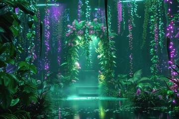 a fantasy fantasy garden with neon lights and plants