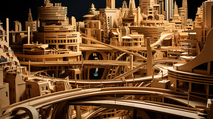  futuristic city made out of cardboard 