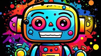 funny cute little robot colorful illustration