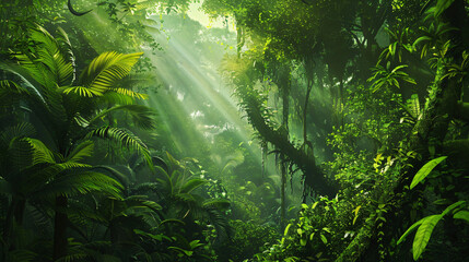 Green trees in tropical forest. Tropical trees
