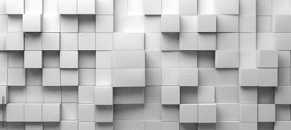 Poster white cubic patterns: abstract ultrawide banner background with geometric elegance and minimalist ch