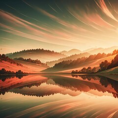 Reflective Waters at Twilight in Rolling Hills Landscape