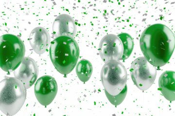 green and silver colored balloons isolated on white or transparent png