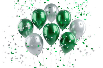 green and silver colored balloons isolated on white or transparent png
