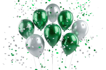 green and silver colored balloons isolated on white or transparent png
