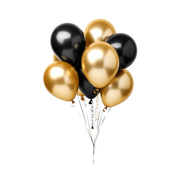 Fototapeta gold and black colored balloons isolated on white or transparent png