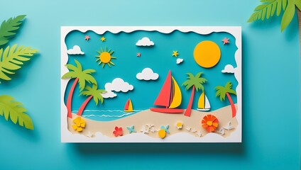 background of summer beach, paper cut 