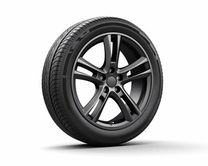 Obraz premium Black alloy wheel with tire isolated on white background 3D illustration