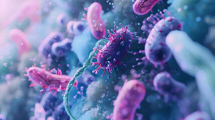  gut bacteria and microbes close up macro