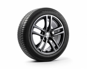 Obraz premium Black alloy wheel with winter tire isolated on white background 3D rendering of a car wheel
