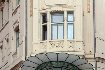 Triple Window at Beige Building in Ljubljana Slovenia