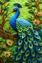 Naklejka premium paper made shapes of birds, scenery and animals, beautiful wallpaper