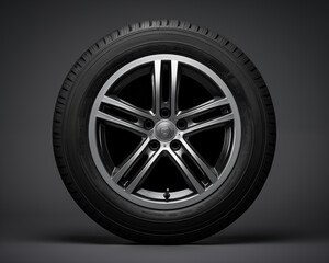 Obraz premium Black alloy wheel with tire on a gray background 3D illustration
