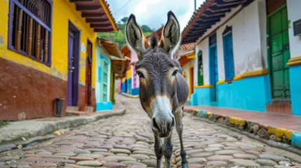 Zelfklevend Fotobehang Donkey on the street of colonial city.  © Vika art