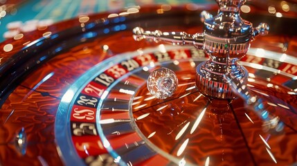 Casino, Roulette, Ball: A high-speed photo freezing the motion of the roulette ball as it settles into a pocket on the wheel