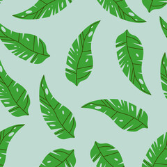 Vector seamless pattern of tropical leaves. Floral pattern, tropical plant line arts. Design for paper, covers, fabrics, home decoration and other users.