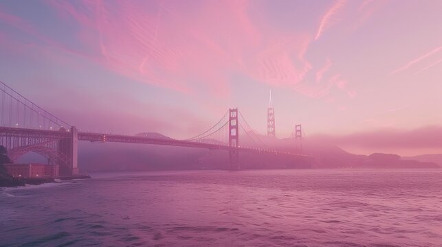 San Francisco's Golden Gate Bridge has stunning views. The colors are soft and pretty, like a painting