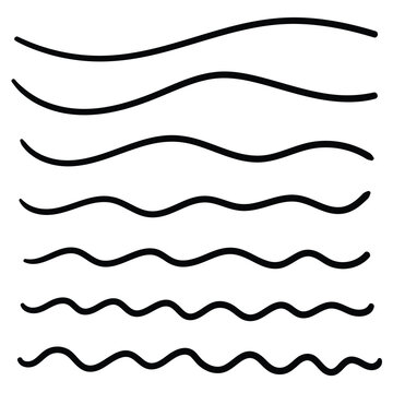 Hand drawn doodle set of wavy lines on white background.