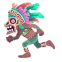 An illustration of a tribal chief running, wearing tribal feathered attire