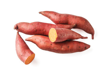 fresh sweet potato on a white acrylic background