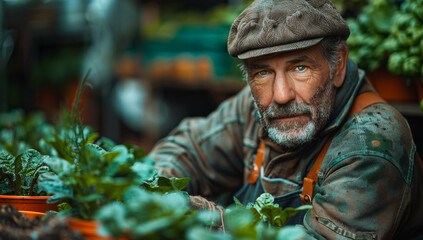Obraz premium Portrait of senior man growing and selling plants in his small business.