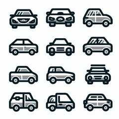  flat car icon set silhouette vector illustration white background
