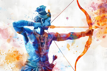 lord rama with a bow and arrow for ram navami celebration. - obrazy, fototapety, plakaty