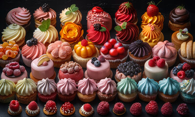 Obraz na płótnie Canvas Assorted cupcakes and muffins on black background