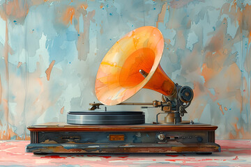 Paper Art - Vintage Gramophone on the Table,
Captivating Vintage Phonograph Illustration in Realistic Art Style
