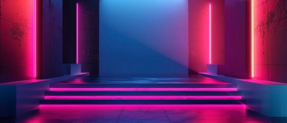 Abstract 3d room texture for product presentation concept with pink blue neon spotlights lights light illustration background