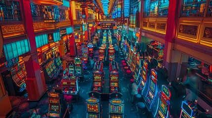 Slot Machine Backgrounds: A photo of a colorful and vibrant casino floor