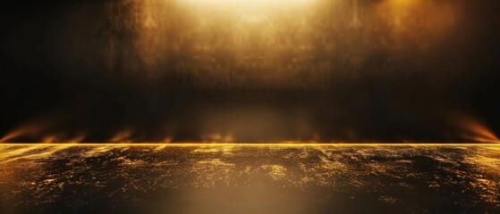 Abstract black anthracite gray 3d room texture for product presentation concept with metallic panels decor and golden gold light from spotlights..