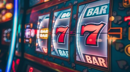 Slot Machine Symbols: An image capturing the moment when the reels of a slot machine align to display - obrazy, fototapety, plakaty